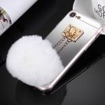 For  iPhone 8 & 7  Electroplating Mirror TPU Protective Cover Case with Furry Ball Chain Pendant(Silver)
