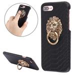 For iPhone 8 Plus & 7 Plus   Snakeskin Texture Paste Skin PC Protective Case with Lion Head Holder(Black)