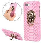 For iPhone 8 Plus & 7 Plus   Snakeskin Texture Paste Skin PC Protective Case with Lion Head Holder(Pink)