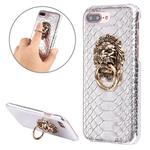 For iPhone 8 Plus & 7 Plus   Snakeskin Texture Paste Skin PC Protective Case with Lion Head Holder(Silver)