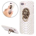 For iPhone 8 Plus & 7 Plus   Snakeskin Texture Paste Skin PC Protective Case with Lion Head Holder(White)