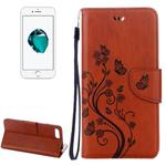 For iPhone 8 Plus & 7 Plus   Flowers Embossing Horizontal Flip Leather Case with Holder & Card Slots & Wallet & Lanyard(Coffee)