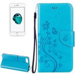 For iPhone 8 Plus & 7 Plus   Flowers Embossing Horizontal Flip Leather Case with Holder & Card Slots & Wallet & Lanyard(Blue)