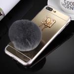 For iPhone 8 Plus & 7 Plus   Electroplating Mirror TPU Protective Cover Case with Furry Ball Chain Pendant(Gold)