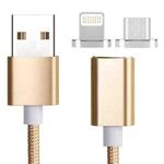 2 in 1 5V 2A Micro USB & 8 Pin to USB 2.0 Weave Style Magnetic Data Cable, Cable Length: 1.2m(Gold)