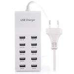 5V 2.4A / 2.1A / 1A 10-Port USB Charger Adapter, EU Plug(White)