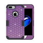 For iPhone 8 Plus & 7 Plus   3 in 1 Diamond Encrusted PC + Silicone Combination Case(Purple + Black)