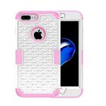 For iPhone 8 Plus & 7 Plus   3 in 1 Diamond Encrusted PC + Silicone Combination Case(White + Pink)