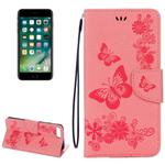 For iPhone 8 Plus & 7 Plus   Butterflies Embossing Horizontal Flip Leather Case with Holder & Card Slots & Wallet & Lanyard(Pink)