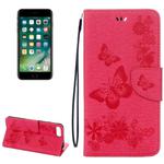 For iPhone 8 Plus & 7 Plus   Butterflies Embossing Horizontal Flip Leather Case with Holder & Card Slots & Wallet & Lanyard(Magenta)