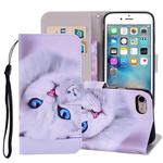 White Cat Pattern Colored Drawing Horizontal Flip Leather Case For iPhone SE 2020 & 8 & 7, with Holder & Card Slots & Wallet & Lanyard