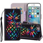 Colored Pineapple Pattern Colored Drawing Horizontal Flip Leather Case For iPhone SE 2020 & 8 & 7, with Holder & Card Slots & Wallet & Lanyard