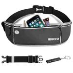 Mucro Running Fanny Bag Large Capacity Sports Belt Waist Pouch Bag with Survival Whistle & Adjustable Extender for iPhone 12  / 12 Pro, iPhone XS Max and 6.5 inch Phones (Black)