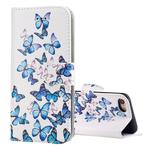 For iPhone SE 2020 & 8 & 7 Small Blue Butterflies Pattern Horizontal Flip Leather Case with Holder & Card Slots & Wallet