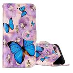 For iPhone SE 2020 & 8 & 7 Embossed Purple Butterfly Pattern Horizontal Flip Leather Case with Holder & Card Slots & Wallet & Photo Frame