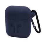Portable Wireless Bluetooth Earphone Silicone Protective Box Anti-lost Dropproof Storage Bag with Hook for Apple AirPods 1/2(Navy Blue)
