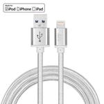 YF-MX02 1m 2.4A MFI Certificated 8 Pin to USB Nylon Weave Style Data Sync Charging Cable(Silver)