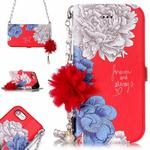 For iPhone 7 & 8 Red Background Chrysanthemum Pattern Horizontal Flip Leather Case with Holder & Card Slots & Pearl Flower Ornament & Chain