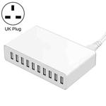 XBX09L 50W 5V 2.4A 10 USB Ports Quick Charger Travel Charger, UK Plug(White)