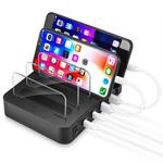 Multi-function AC 100V~240V Output 4 Ports USB-C / Type-C Double PD Detachable Charging Station Smart Charger,Support QC3.0(Black)