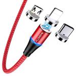 FLOVEME 1m USB-C / Type-C + Micro USB + 8 Pin to USB Round Head Magnetic 3A Fast Charging & Data Cable(Red)