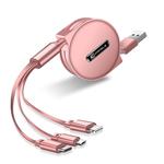 CAFELE 3 In 1 8 Pin + Micro USB + Type-C / USB-C Charging Data Cable, Length: 1.2m(Rose Gold)