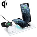 Q720 6 in 1 15W 8 Pin + USB-C / Type-C + USB + 8 Pin Earphone Charging Interface + QI Wireless Charging Multifunctional Wireless Charger with Mobile Phone / Watch Stand Function(White)
