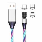 3 in 1 2.4A USB to 8 Pin + Micro USB + USB-C / Type-C 540 Degree Bendable Streamer Magnetic Data Cable, Cable Length: 1m (Colour)