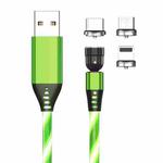 3 in 1 2.4A USB to 8 Pin + Micro USB + USB-C / Type-C 540 Degree Bendable Streamer Magnetic Data Cable, Cable Length: 1m (Green)