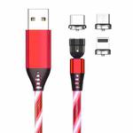 3 in 1 2.4A USB to 8 Pin + Micro USB + USB-C / Type-C 540 Degree Bendable Streamer Magnetic Data Cable, Cable Length: 1m (Red)