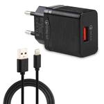 LZ-728 2 in 1 18W QC 3.0 USB Interface Travel Charger + USB to 8 Pin Data Cable Set, EU Plug, Cable Length: 1m(Black)