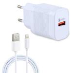 LZ-728 2 in 1 18W QC 3.0 USB Interface Travel Charger + USB to 8 Pin Data Cable Set, EU Plug, Cable Length: 1m(White)
