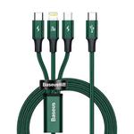 Baseus Rapid Series 20W 3 In 1 USB-C / Type-C to 8Pin + Micro USB + USB-C / Type-C Fast Charging Data Cable, Length: 1.5m(Green)