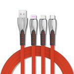 3A 3 in 1 USB to 8Pin + Micro USB + USB-C / Type-C Zinc Alloy Super-fast Charging Cable (Orange)
