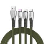 3A 3 in 1 USB to 8Pin + Micro USB + USB-C / Type-C Zinc Alloy Super-fast Charging Cable (Green)