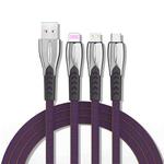 3A 3 in 1 USB to 8Pin + Micro USB + USB-C / Type-C Zinc Alloy Super-fast Charging Cable (Purple)