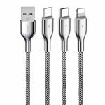 REMAX RC-092th Kingpin Series 3.1A 3 in 1 USB to Micro USB + Type-C + 8 Pin Charging Cable, Cable Length: 1.2m(Silver)