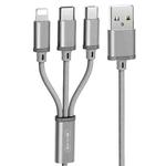 WK WDC-091 2.8A 3 In 1 8 Pin + Micro USB + Type-C / USB-C Aluminum Slloy Charging Data Cable, Length: 1.15m (Silver)
