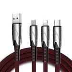 K051 1.2m 3 in 1 USB to 8 Pin + USB-C / Type-C + Micro USB Shark Fabric Data Cable(Black)