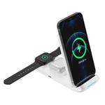 V8 3 in 1 Folding Portable Mobile Phone Watch Multi-Function Charging Stand Wireless Charger for iPhones & Apple Watch & Airpods (White)