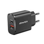 awei PD7 20W QC + PD Fast Charging Travel Charger Power Adapter, EU Plug (Black)