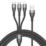 ADC-138 66W 3 in 1 USB to 8 Pin + Micro USB + USB-C / Type-C Fast Charging Braided Data Cable, Cable Length: 1.2m(Black)