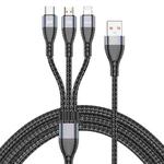 ADC-138 66W 3 in 1 USB to 8 Pin + Micro USB + USB-C / Type-C Fast Charging Braided Data Cable, Cable Length: 1.2m(Grey)