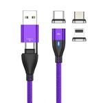 FLOVEME YXF221434 PD 60W 6 in 1 USB / USB-C / Type-C to 8 Pin + Micro USB + USB-C / Type-C Magnetic Braided Fast Charging Data Cable with Light, Length: 2m(Purple)