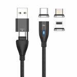 FLOVEME YXF221434 PD 100W 6 in 1 USB / USB-C / Type-C to 8 Pin + Micro USB + USB-C / Type-C Magnetic Braided Fast Charging Data Cable with Light, Length: 1.8m(Black)