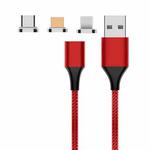 M11 3 in 1 3A USB to 8 Pin + Micro USB + USB-C / Type-C Nylon Braided Magnetic Data Cable, Cable Length: 1m (Red)