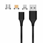 M11 3 in 1 3A USB to 8 Pin + Micro USB + USB-C / Type-C Nylon Braided Magnetic Data Cable, Cable Length: 2m (Black)