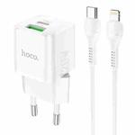 hoco N20 PD 20W Type-C / USB-C + QC 3.0 USB Mini Dual Fast Charger with Type-C / USB-C to 8 Pin Data Cable , EU Plug (White)