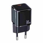 USAMS US-CC148 T45 30W Super Silicon Single Port Mini PD Fast Charging Travel Charger Power Adapter, EU Plug (Black)