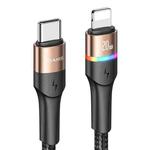 USAMS US-SJ538 U76 Type-C / USB-C to 8 Pin PD Aluminum Alloy Colorful Lights Fast Charging Data Cable, Length: 1.2m(Gold)